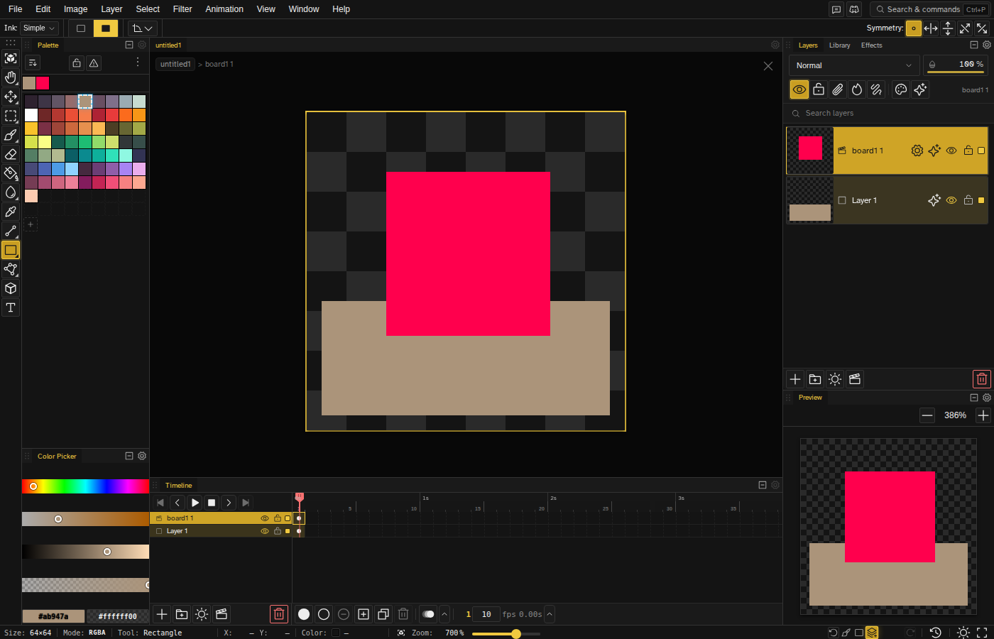 A file with a clip layer embedding another file's content, shown in the canvas and the layer stack