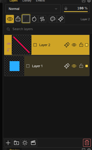 Layers panel showing a clipped layer above a base layer with the clipping indicator visible
