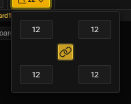 Corner radius dropdown with four independent inputs and a link toggle in the center