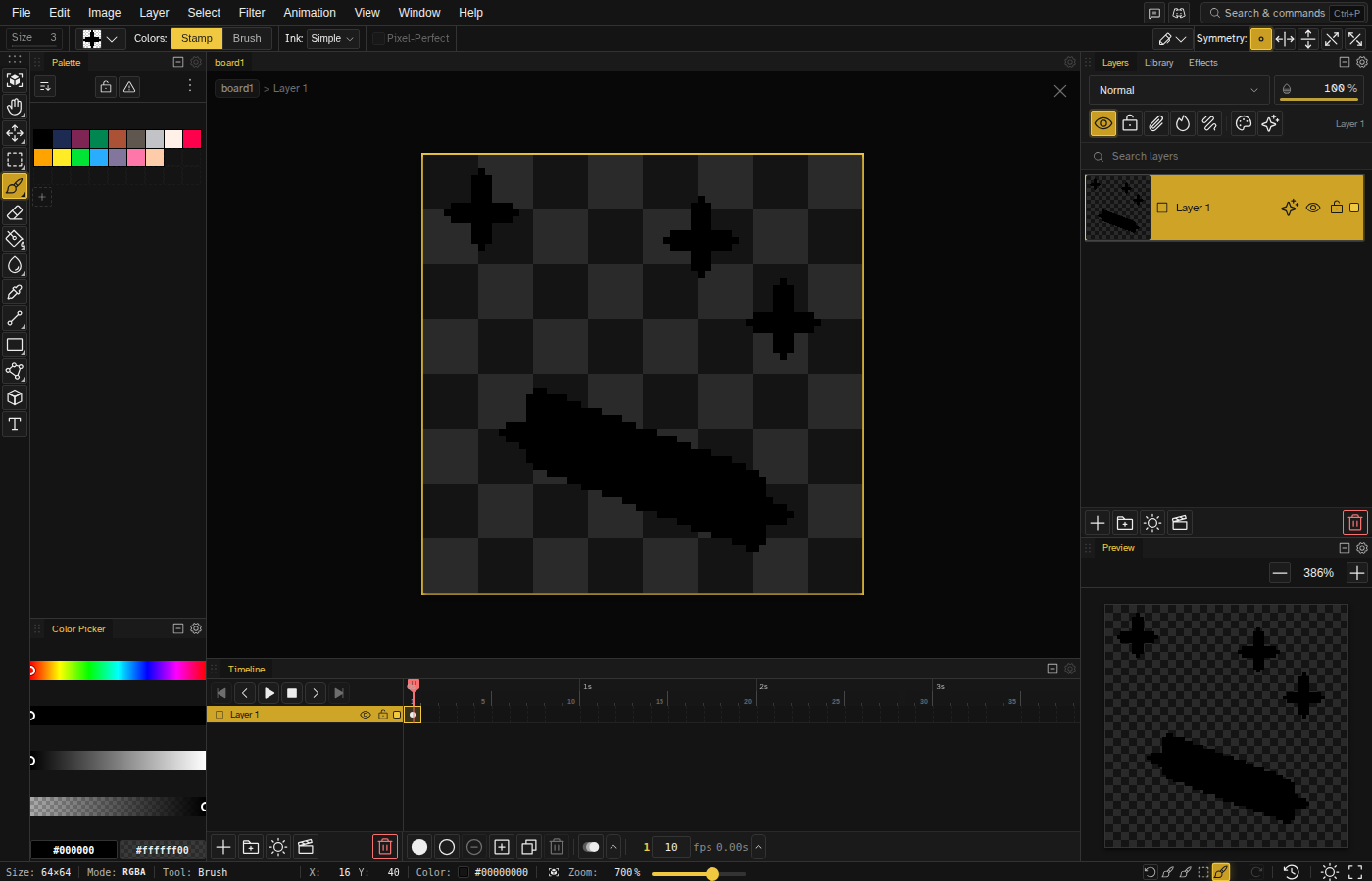Canvas with a custom cross pattern stamped by single clicks and repeated along a dragged stroke