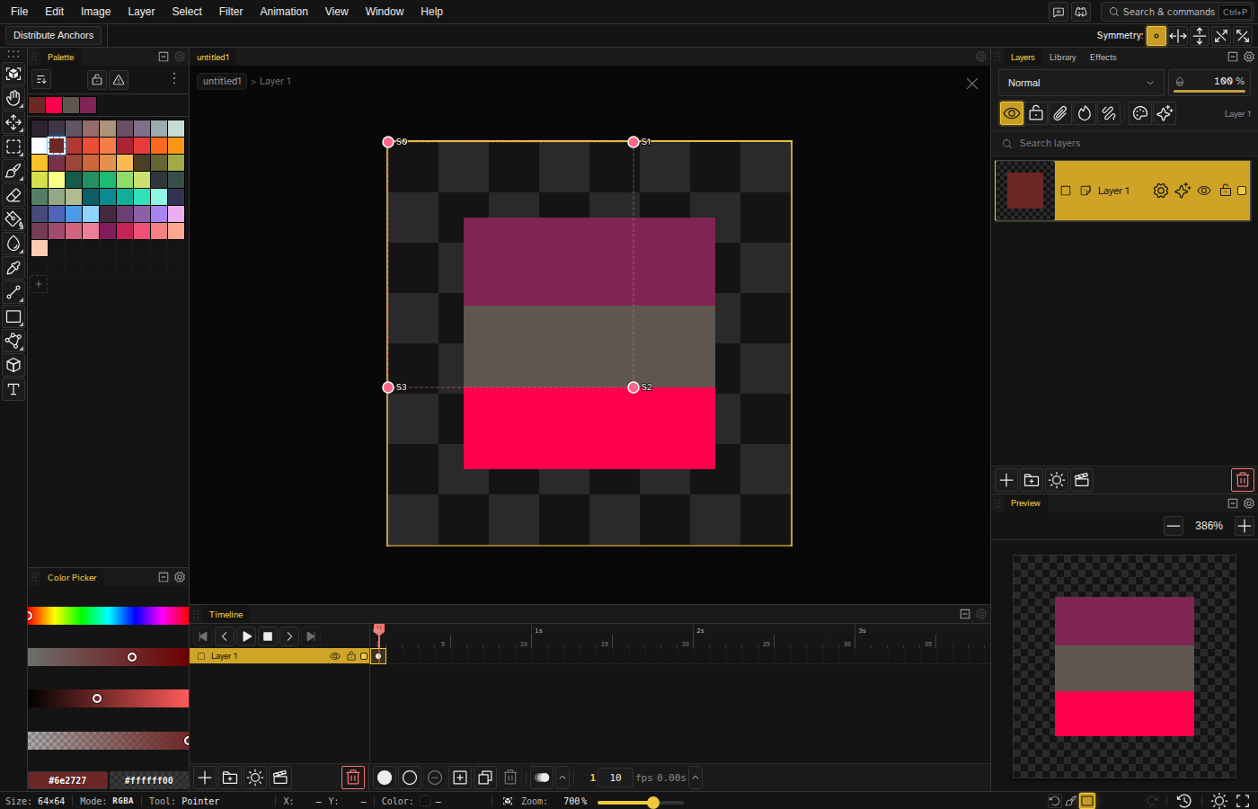A decal layer warping a striped source file onto a square shape, with target anchors on its corners