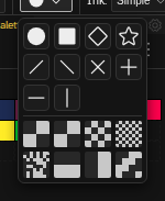 Brush gallery in dither mode showing the eight patterns below the shape row