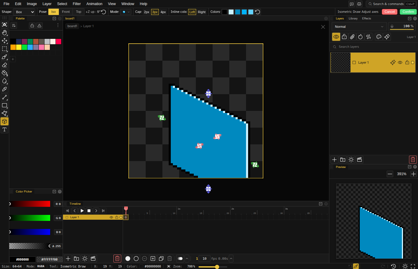 Interactive handles on isometric shape