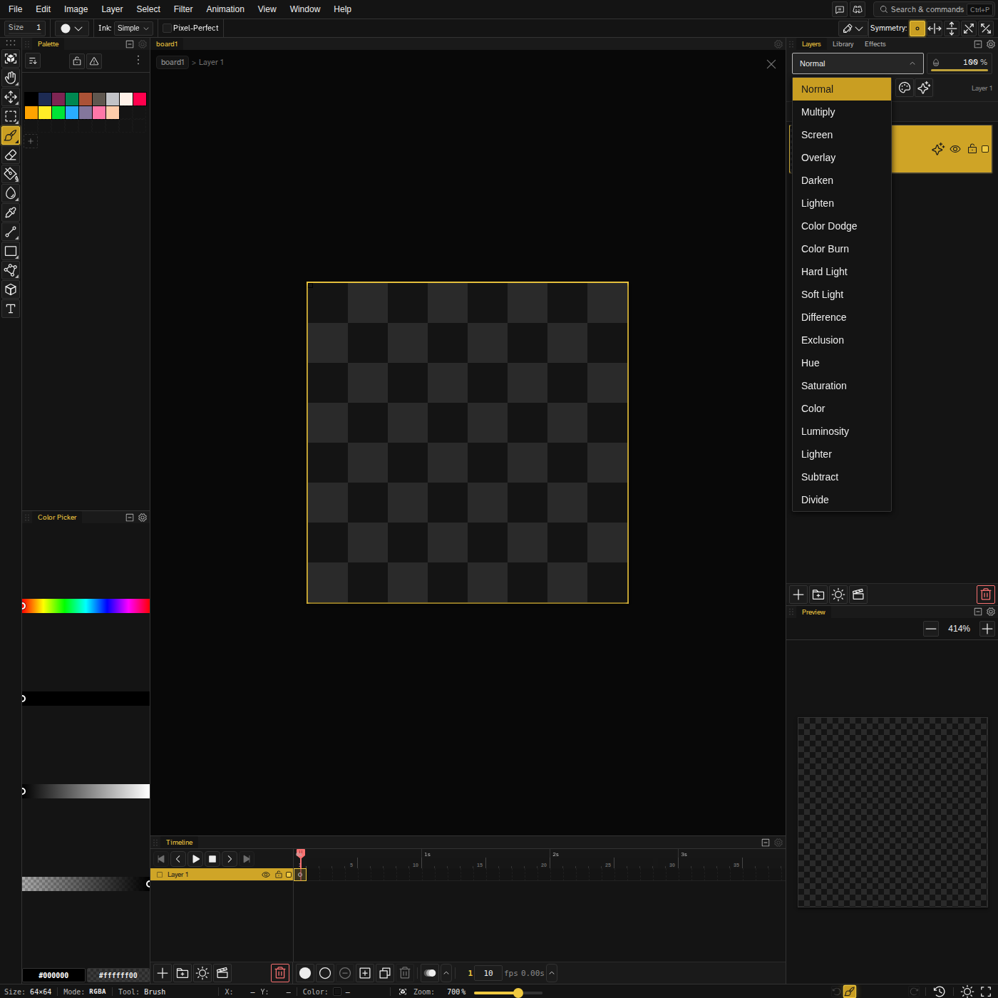 Open blend-mode dropdown showing the full list of modes