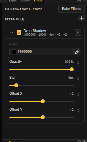 Effects panel showing shadow settings