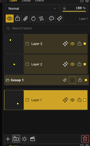 Layers panel showing a group folder above a stack of layers