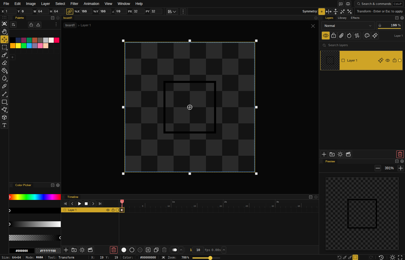 Transform handles shown around a selection for moving and resizing