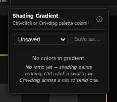 Shading ramp dropdown with the Unsaved selector, Save as button, and an empty ramp