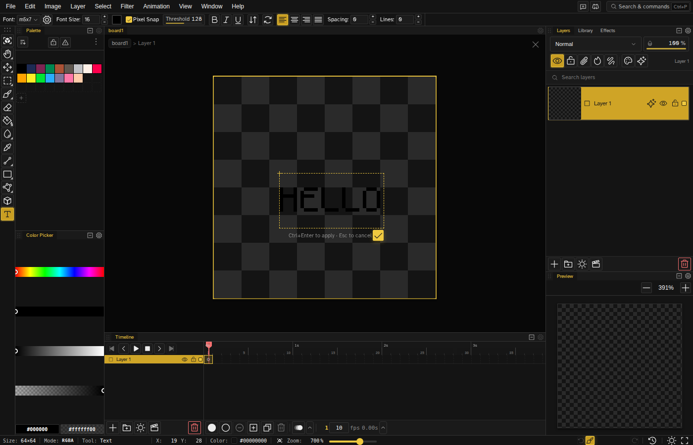 Text being typed on the canvas with the Text tool active
