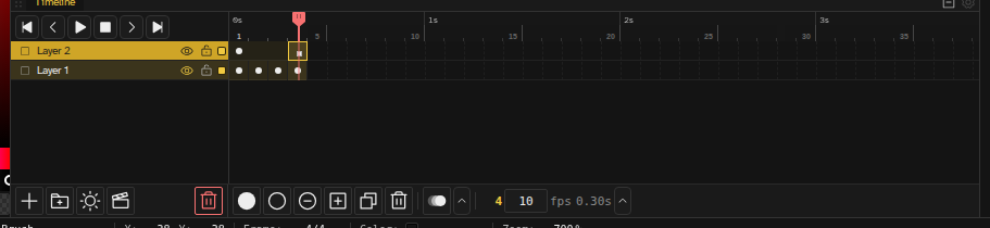 Timeline panel with multiple frames across several layers